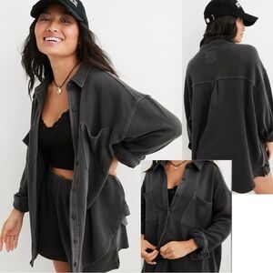 Aerie lumberjane cotton fleece Women's Shirt Jacket dark gray size M